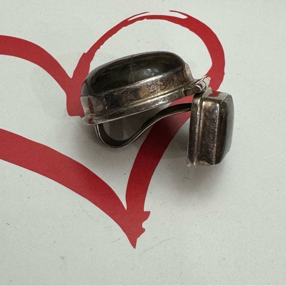 Vintage Sterling Silver 925 Labradorite Gemstone Stone 1970's Modernist Clip - Picture 7 of 13